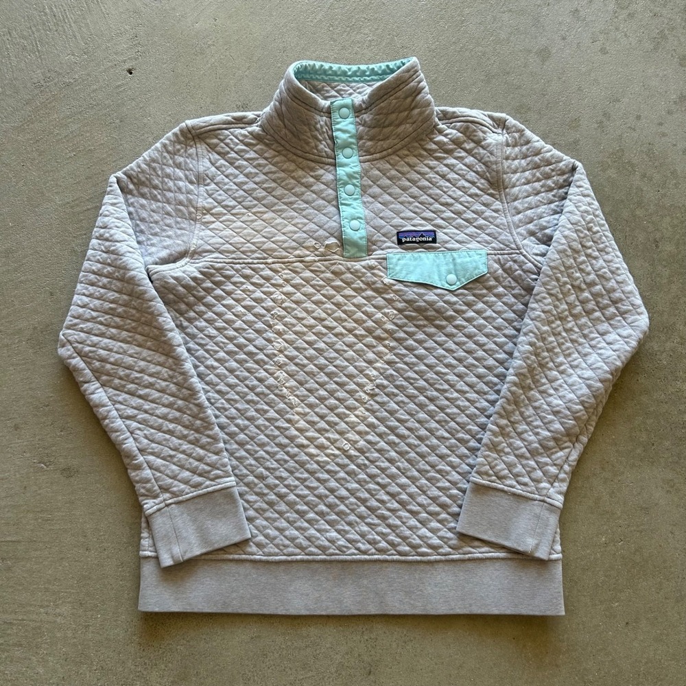 Patagonia Quilted Snap T Synchilla Womens Medium Gray Organic Cotton Pullover